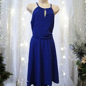 London Times Royal Blue Eyelet Midi Dress